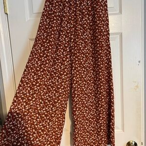 Orange/Brown and White Wide Leg Cute Travel Pants
